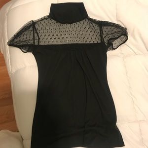 Black mesh dotted turtleneck shirt